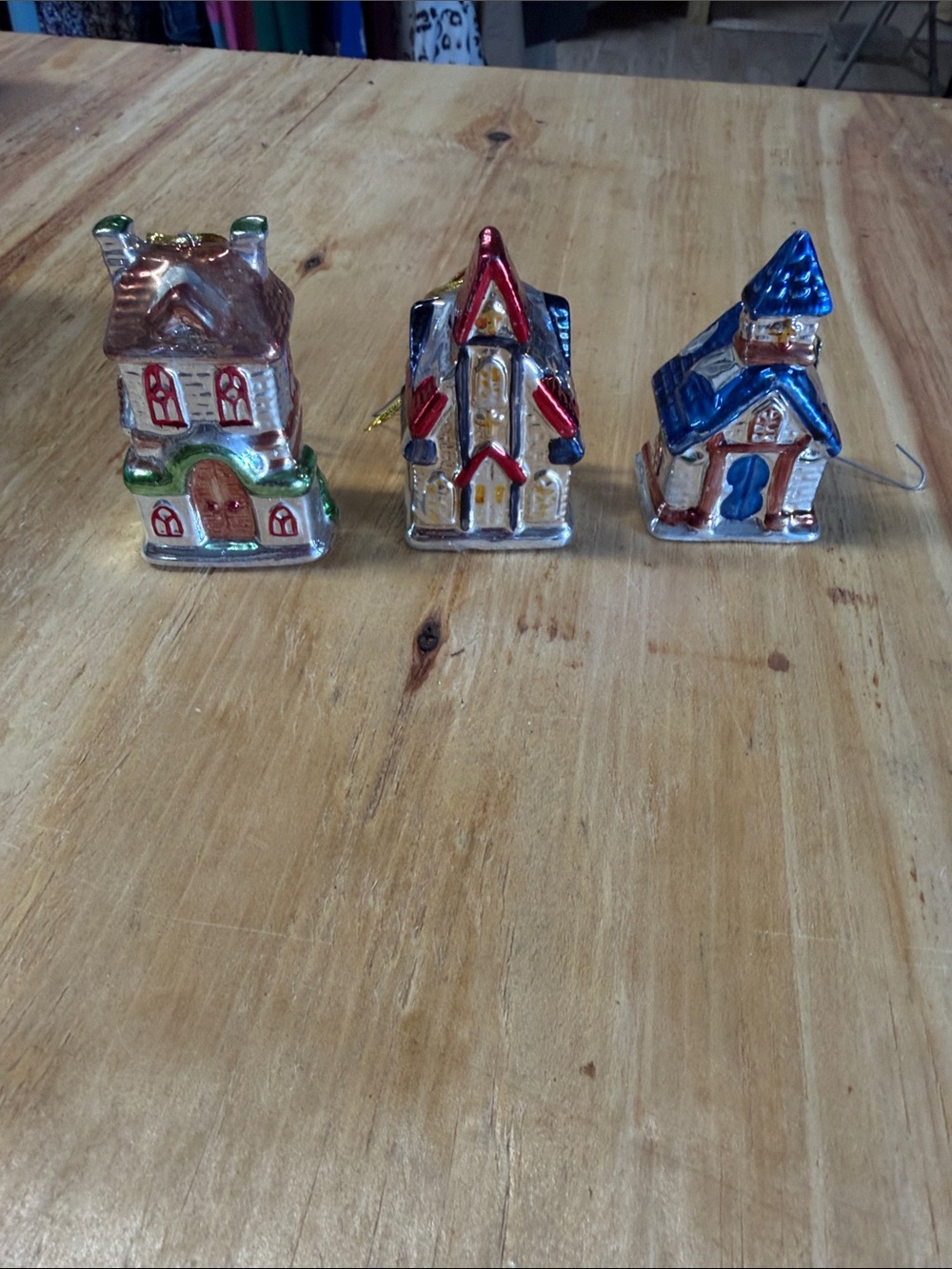 Vintage Holiday House Ornaments - Multicolor